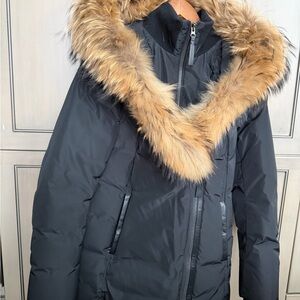 Mackage Black Puffer Jacket with Fur Trim